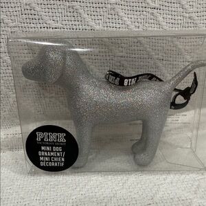PINK Victoria's Secret Glittery Silver Dog Ornament